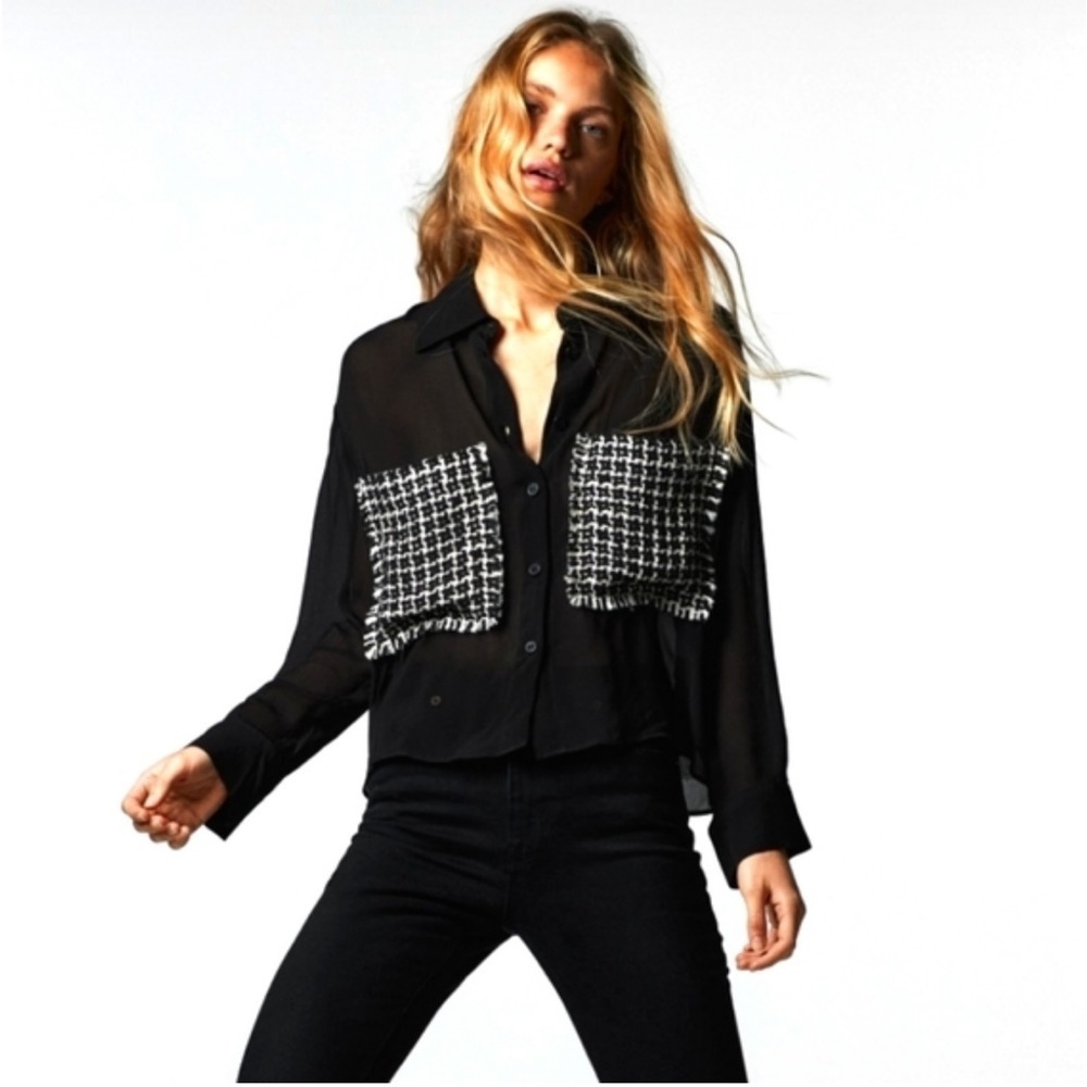 Zara Black and White Blouse